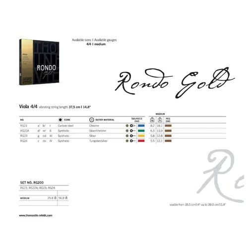 Encordoamento para Violino 4/4 Rondo Gold Thomastik - tensão média
