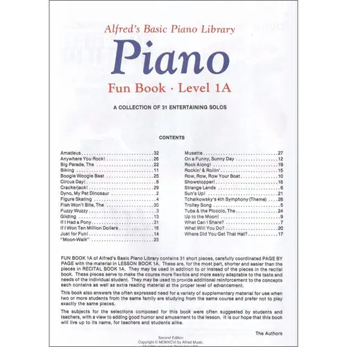 Alfred's Basic Piano Library: Fun Book 1A: Piano Book