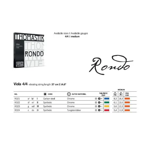 Encordoamento para Viola Rondo Gold Thomastik RG200 - tensão média