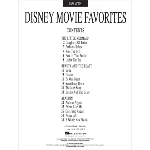 Disney Movie Favorites - Easy Violin Instrumental Solos
