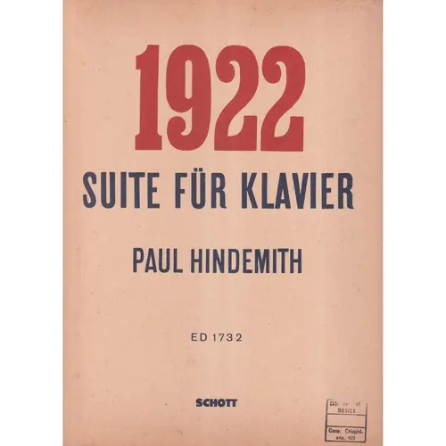 1922 - Suite Fur Klavier  (Edição Antiga)