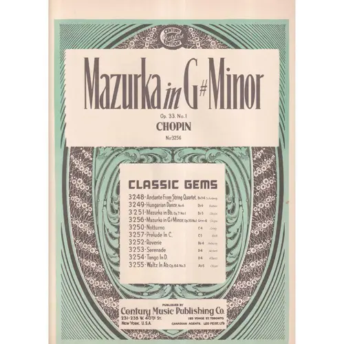 Mazurka In G# Minor - Op.33 N.1  para piano (Edição Antiga)