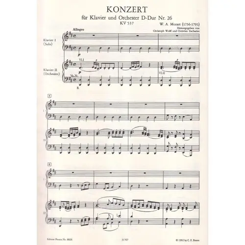 Konzert N.26-Klavier Und Orcherster D-Dur/D Major  Kv 537