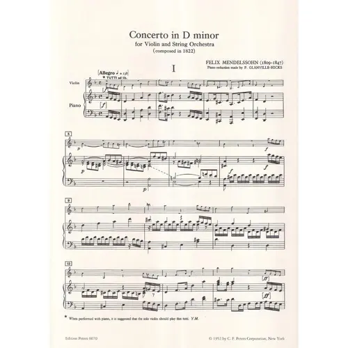 Violin Concerto in D minor MWV O3 (Edition for Violin and Piano)
