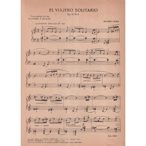 El Viajero Solitario  - Op.43 N.2 - Chiesa  (Edição Antiga)
