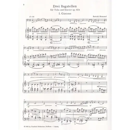 Drei Bagatellen Op.95h fur Tuba und Klavier