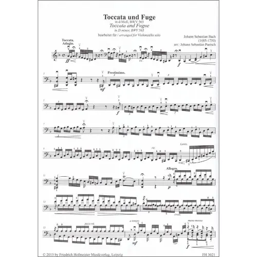 3 Pieces from BWV 565, 903 e 104 arranged for Violoncello