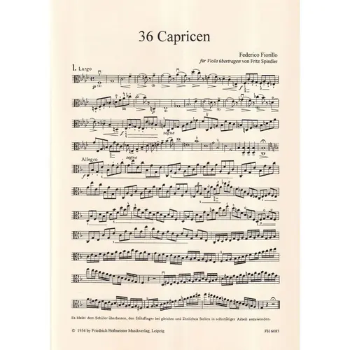36 Capricen for violin transcribed for viola