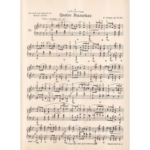 Mazurka  n. 10 op.17 n.1 em Si bemol Maior para piano