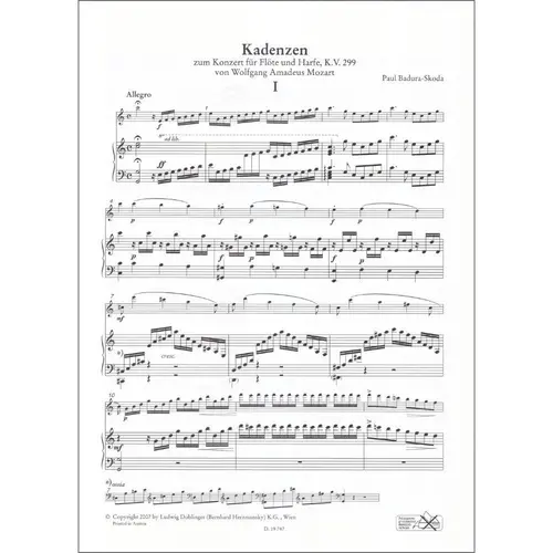 Kadenzen zum Konzert K.V.299 von W.A.Mozart for flute and Harp