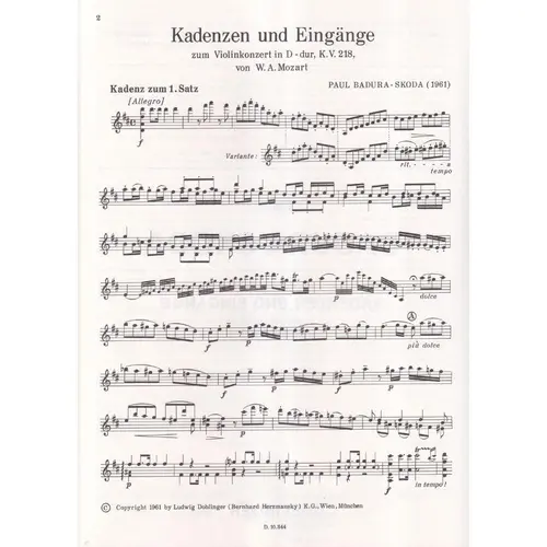 Kadenzen und Eingance zum Violinkonzert in D-Dur Kv.218