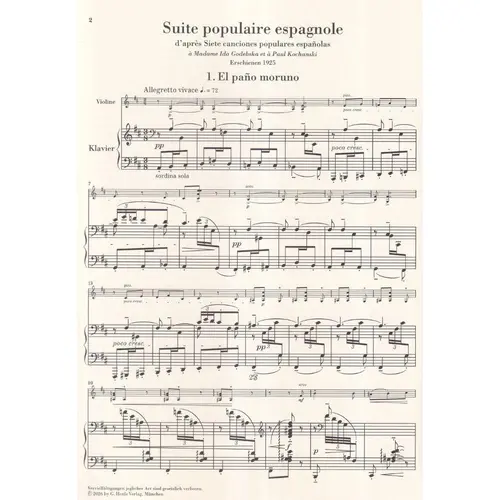 Suite populaire espagnole for Violin and Piano