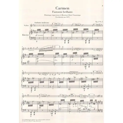 Carmen Fantaisie brilhante Op.3 n.3 for Violin and Piano