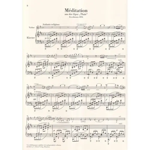 Méditation (from “Thaïs”) for Violin and Piano
