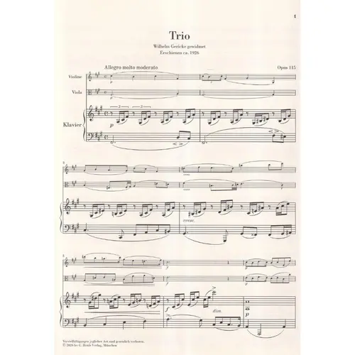 Trio f sharp minor op. 115 for Violin, Viola and Piano