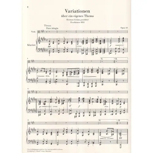 Variations on an Original Theme op. 10 for Viola and Piano