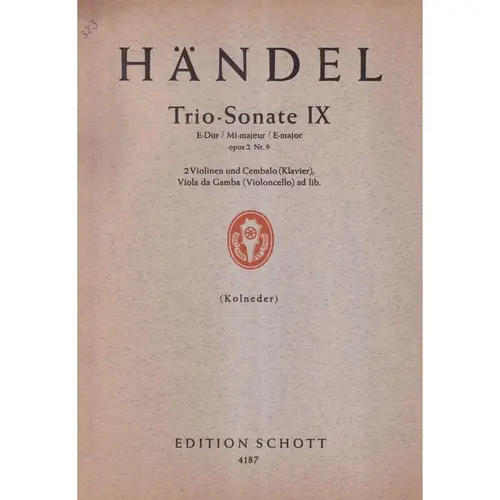 Trio-Sonate IX  E Dur - Op.2 N.9 para 2 violinos e cravo