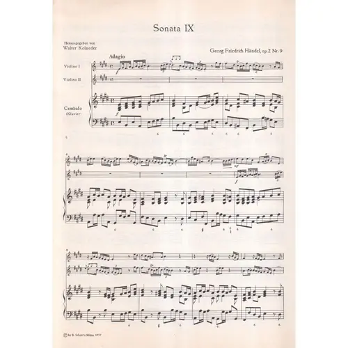 Trio-Sonate IX  E Dur - Op.2 N.9 para 2 violinos e cravo