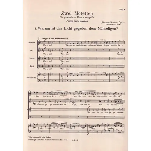 Zwei Motetten - Op.74  para coro misto  (Edição Antiga)