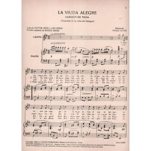 La Viuda Alegre -Cancion De3 Vilia  (Edição Antiga)