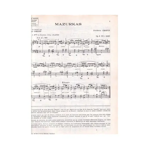 Mazurkas Vol.1  - Edição Alfred Cortot  (Edição Antiga)
