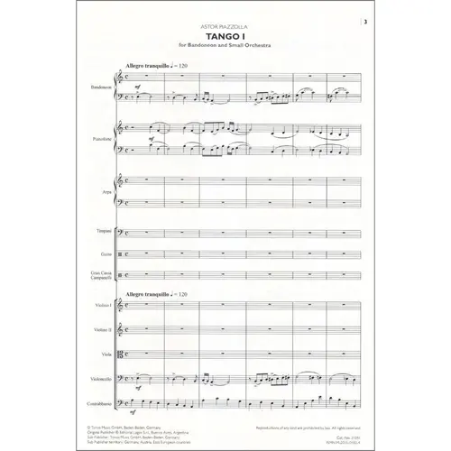 Tres Tangos for Bandoneon and small orchestra - Score