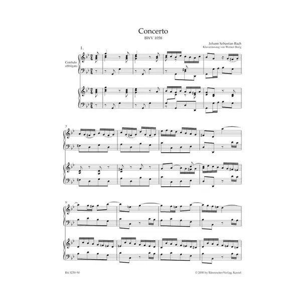 Concerto In G-Moll Fur Cembalo Und Streicher - Bwv 1058