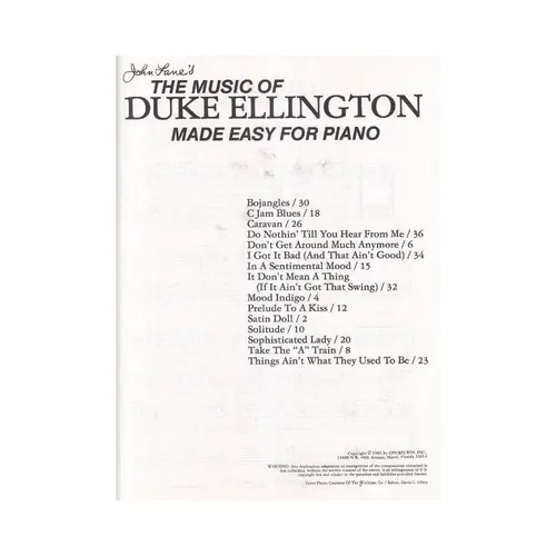 Music Of Duke Ellington Made Easy For Piano