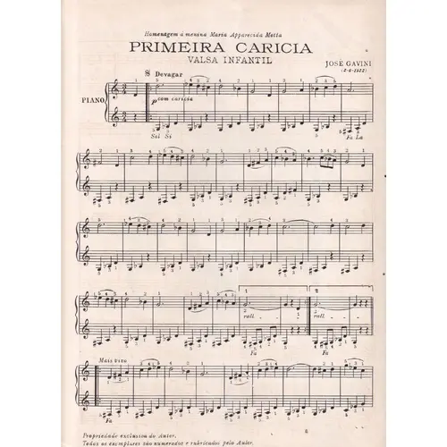 Primeira Caricia - Valsa Infantil  para piano