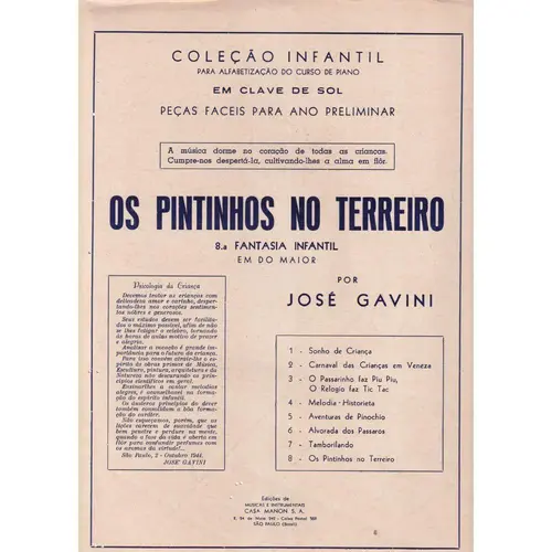 Os Pintinhos No Terreiro  - Fantasia Inf.8  para piano