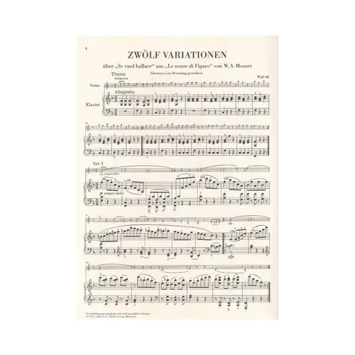 Variationen, Rondo, Tanze - Fur Klavier Und Violine - Woo 40-42 - Urtext