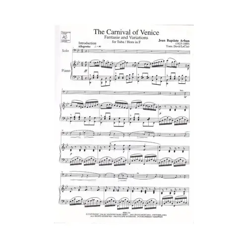The Carnival Of Venice - Fantasie And Variations - Tuba E Piano