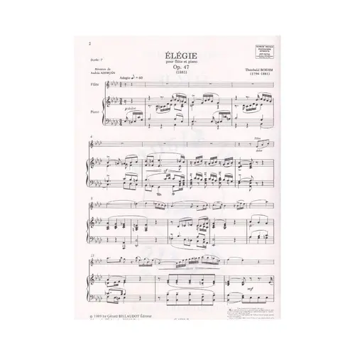 Élegie Op.47 Pour Flute Et Piano