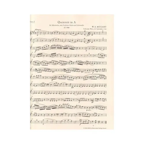 Quintet In A Major For Clarinet, 2 Violins, Vola And Violoncello Kv 581