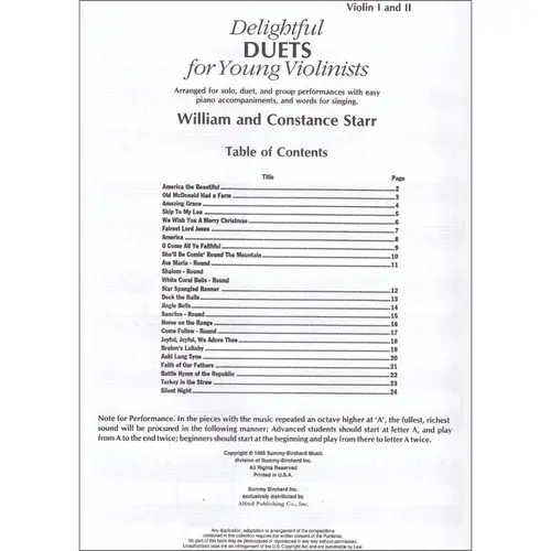 Delightful Duets For Young Violinists ( violin I and II )