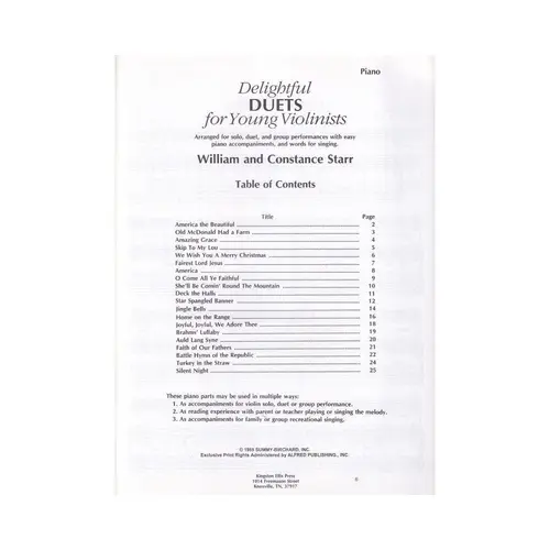 Delightful Duets For Young Violinists- Piano