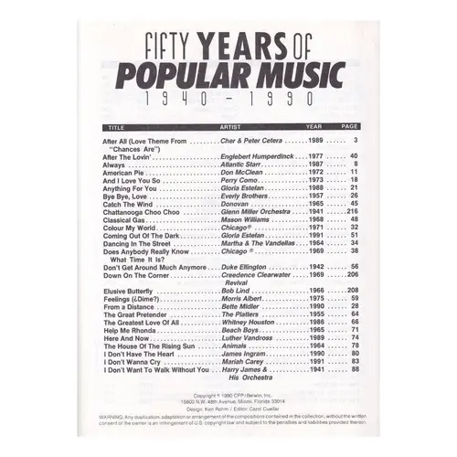 Fifty Years Of Popular Music 1940 - 1990