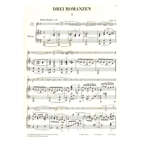 Three Romances op. 94 for Oboe and Piano - Urtext