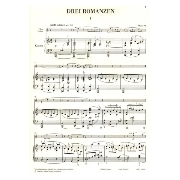 Three Romances op. 94 for Oboe and Piano - Urtext