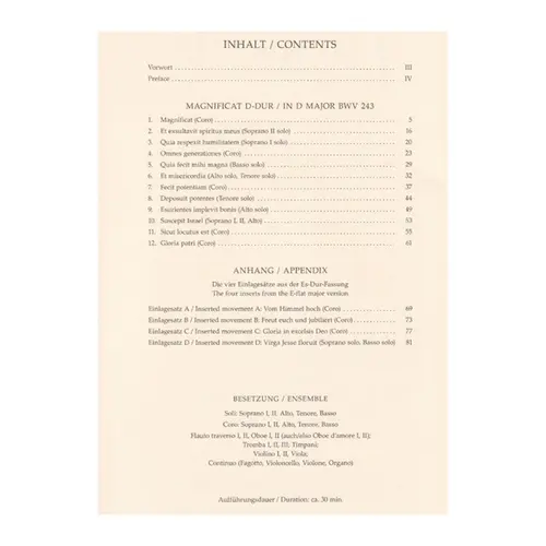 Magnificat In D-Dur - Bwv 243 - Urtext Barenreiter urtext blue