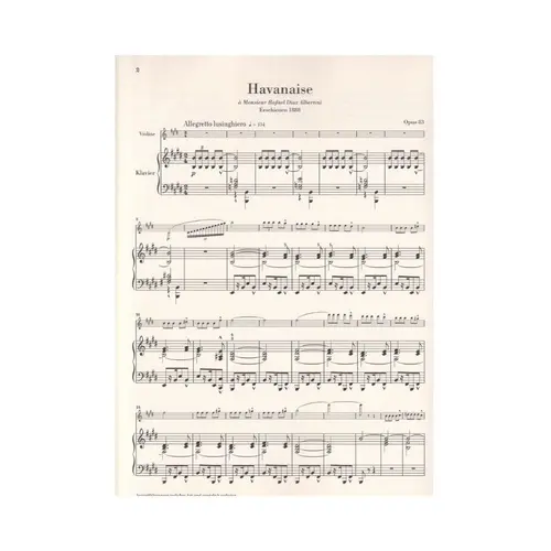 Havanaise Opus 83 Fur Violine Und Klavier - Urtext