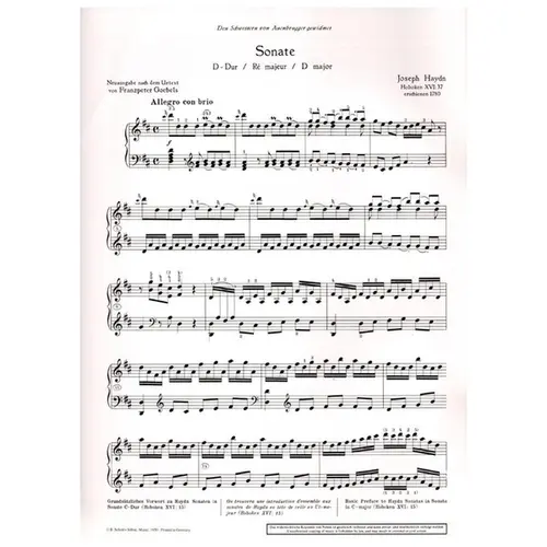 Sonate D Dur - Hob. XVI:37