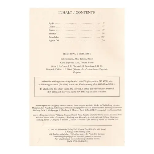 Missa in C major K. 317  - Coronation Mass - study score