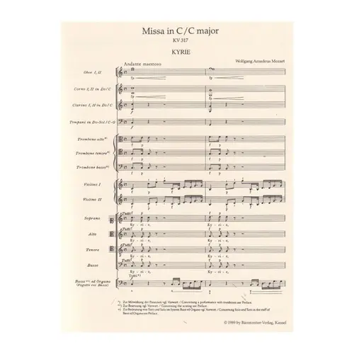 Missa in C major K. 317  - Coronation Mass - study score