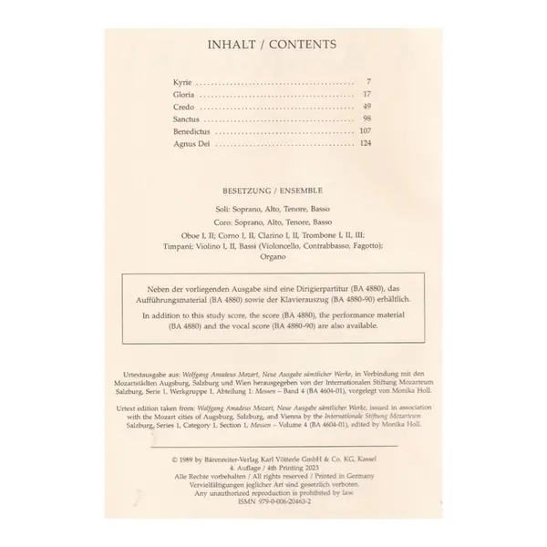 Missa in C major K. 317  - Coronation Mass - study score