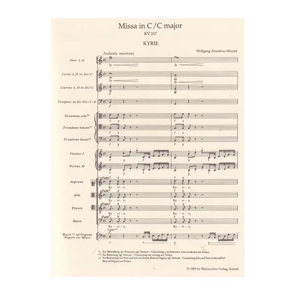 Missa in C major K. 317  - Coronation Mass - study score