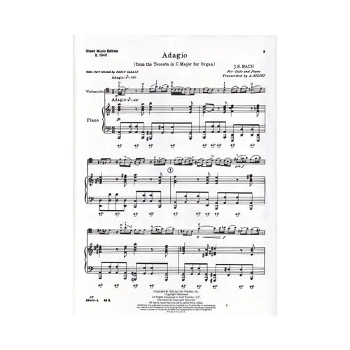 Adagio From The " Toccata In C Major " for Organ For Cello E Piano