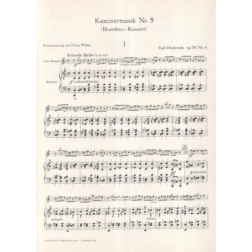 Kammermusik N.5 - Op.36 N.4 (Bratschen-Konz.)  (Edição Antiga)