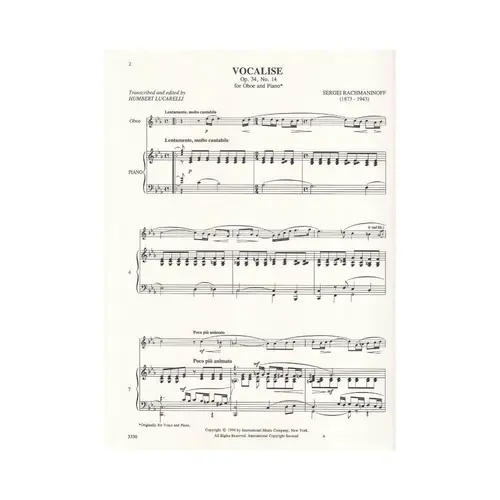 Vocalise For Oboe - Op.34 N.14