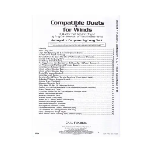 Compatible Duets For Winds - Clarinet/Trumpet/Euphonium T.C./Tenor Sax
